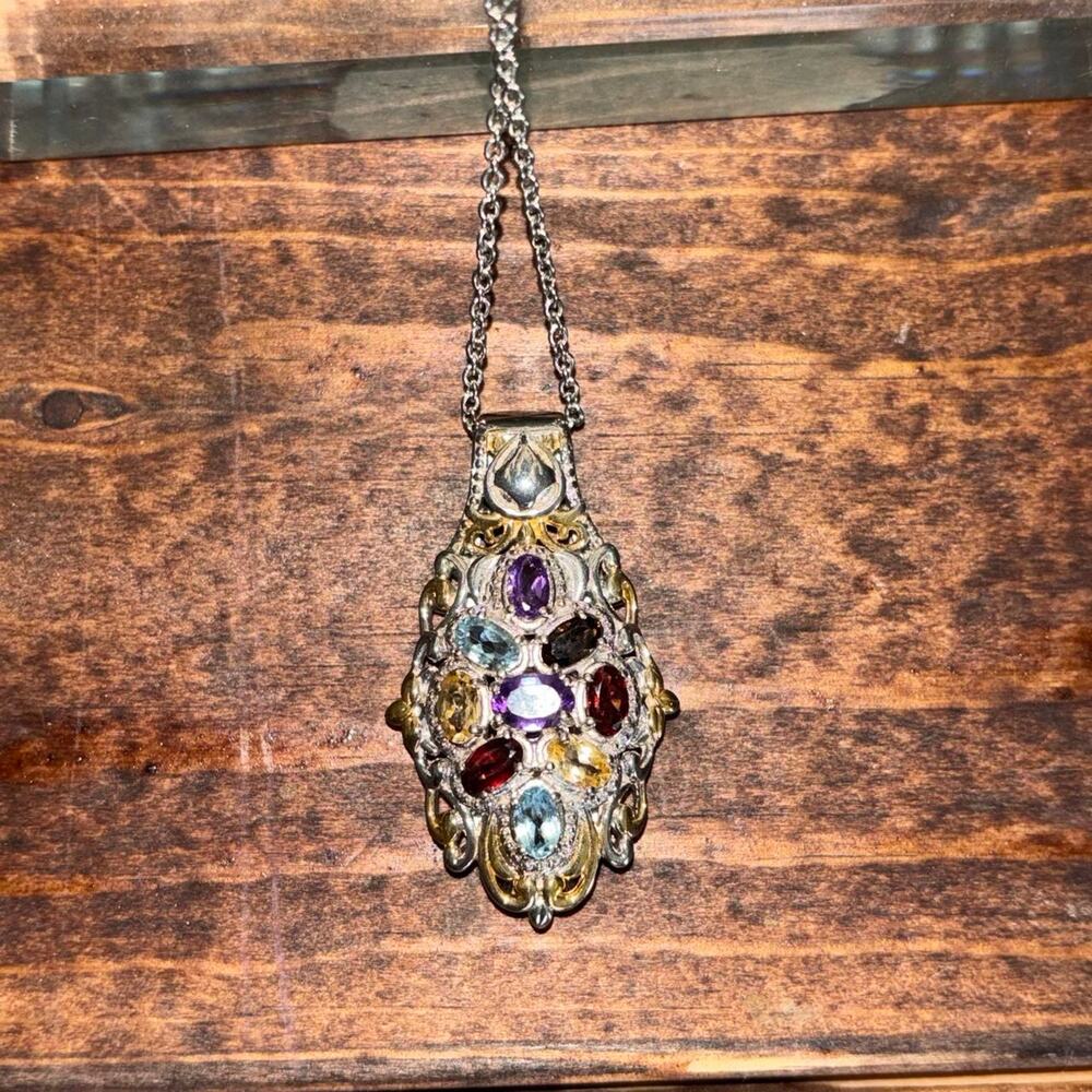 Multi colored gemstone pendant necklace